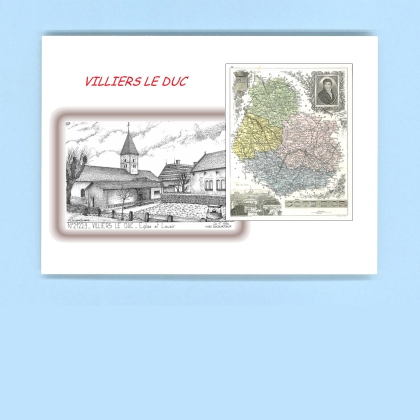 Cartes Postales impression Noir avec dpartement sur la ville de VILLIERS LE DUC Titre : eglise et lavoir