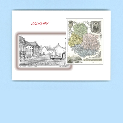 Cartes Postales impression Noir avec dpartement sur la ville de COUCHEY Titre : place