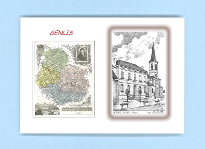 Cartes Postales impression Noir avec dpartement sur la ville de GENLIS Titre : mairie