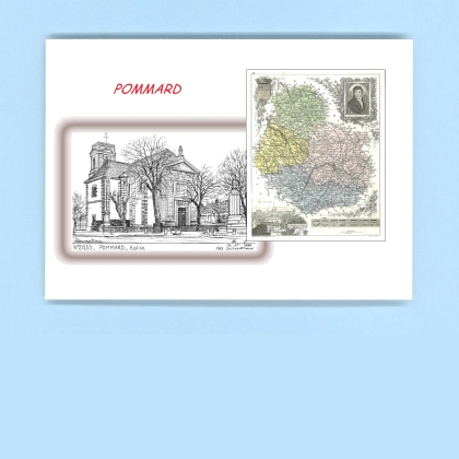 Cartes Postales impression Noir avec dpartement sur la ville de POMMARD Titre : eglise