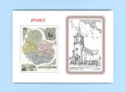 Cartes Postales impression Noir avec dpartement sur la ville de BINGES Titre : eglise