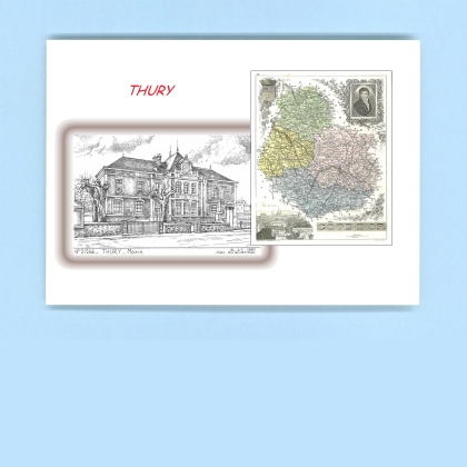 Cartes Postales impression Noir avec dpartement sur la ville de THURY Titre : mairie