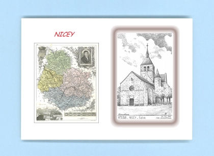 Cartes Postales impression Noir avec dpartement sur la ville de NICEY Titre : eglise