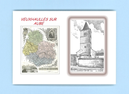 Cartes Postales impression Noir avec dpartement sur la ville de VEUXHAULLES SUR AUBE Titre : eglise