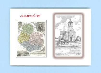 Cartes Postales impression Noir avec dpartement sur la ville de CHAMPDOTRE Titre : eglise