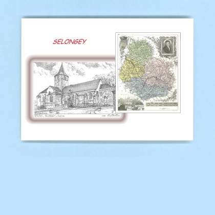 Cartes Postales impression Noir avec dpartement sur la ville de SELONGEY Titre : eglise