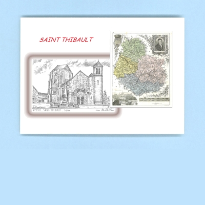 Cartes Postales impression Noir avec dpartement sur la ville de ST THIBAULT Titre : eglise