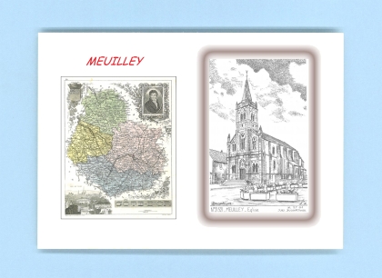 Cartes Postales impression Noir avec dpartement sur la ville de MEUILLEY Titre : eglise