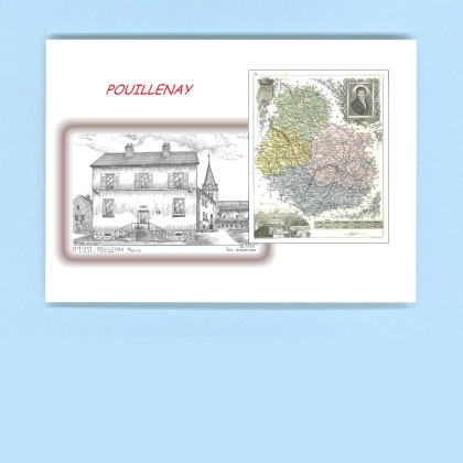 Cartes Postales impression Noir avec dpartement sur la ville de POUILLENAY Titre : mairie