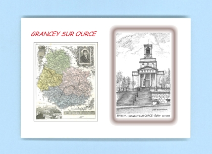 Cartes Postales impression Noir avec dpartement sur la ville de GRANCEY SUR OURCE Titre : eglise