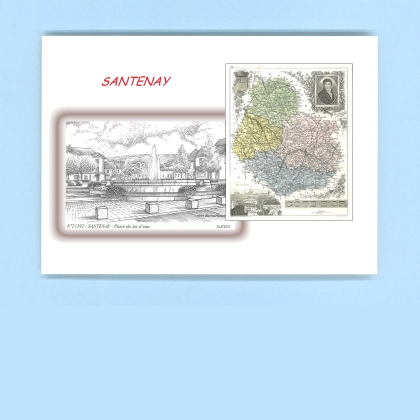 Cartes Postales impression Noir avec dpartement sur la ville de SANTENAY Titre : place du jet d eau