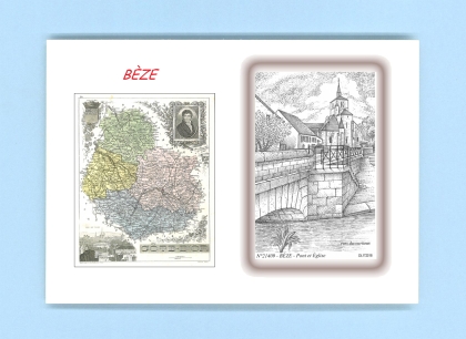 Cartes Postales impression Noir avec dpartement sur la ville de BEZE Titre : pont et eglise