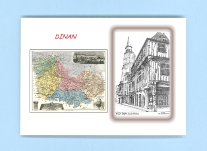 Cartes Postales impression Noir avec dpartement sur la ville de DINAN Titre : tour de l horloge