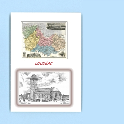 Cartes Postales impression Noir avec dpartement sur la ville de LOUDEAC Titre : eglise