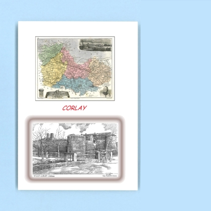 Cartes Postales impression Noir avec dpartement sur la ville de CORLAY Titre : chateau