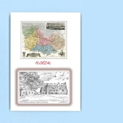 Cartes Postales impression Noir avec dpartement sur la ville de PLOEZAL Titre : chateau de la roche jagu