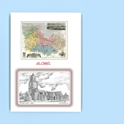Cartes Postales impression Noir avec dpartement sur la ville de GLOMEL Titre : eglise