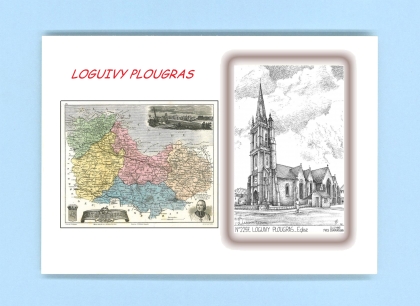 Cartes Postales impression Noir avec dpartement sur la ville de LOGUIVY PLOUGRAS Titre : eglise