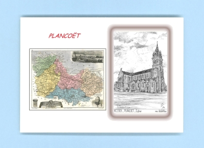 Cartes Postales impression Noir avec dpartement sur la ville de PLANCOET Titre : eglise