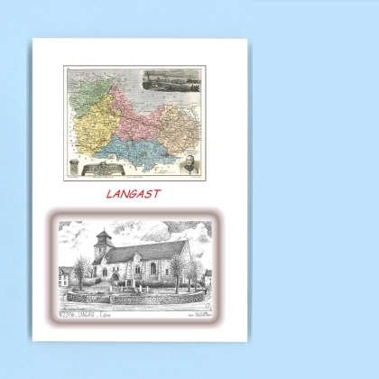 Cartes Postales impression Noir avec dpartement sur la ville de LANGAST Titre : eglise
