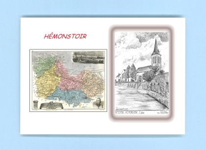 Cartes Postales impression Noir avec dpartement sur la ville de HEMONSTOIR Titre : eglise