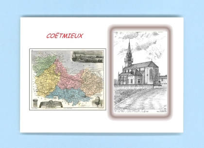 Cartes Postales impression Noir avec dpartement sur la ville de COETMIEUX Titre : eglise