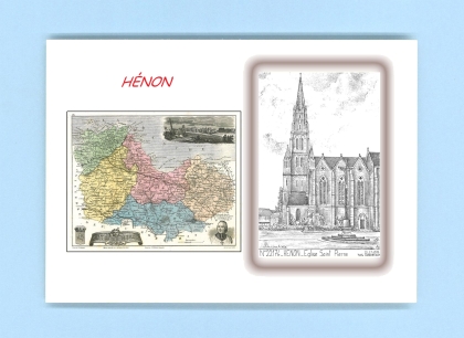 Cartes Postales impression Noir avec dpartement sur la ville de HENON Titre : eglise st pierre