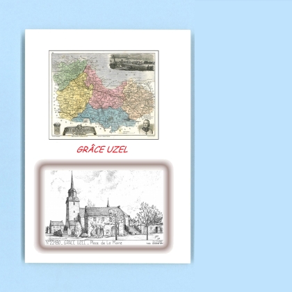 Cartes Postales impression Noir avec dpartement sur la ville de GRACE UZEL Titre : place de la mairie
