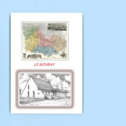 Cartes Postales impression Noir avec dpartement sur la ville de LE GOURAY Titre : mairie