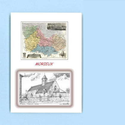 Cartes Postales impression Noir avec dpartement sur la ville de MORIEUX Titre : eglise