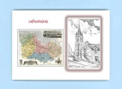 Cartes Postales impression Noir avec dpartement sur la ville de HENANSAL Titre : eglise
