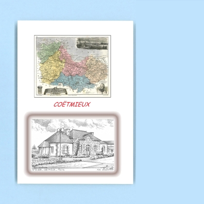 Cartes Postales impression Noir avec dpartement sur la ville de COETMIEUX Titre : mairie