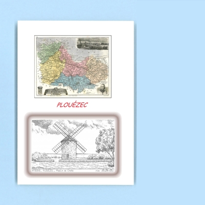 Cartes Postales impression Noir avec dpartement sur la ville de PLOUEZEC Titre : moulin de craka
