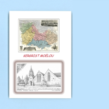 Cartes Postales impression Noir avec dpartement sur la ville de KERGRIST MOELOU Titre : eglise