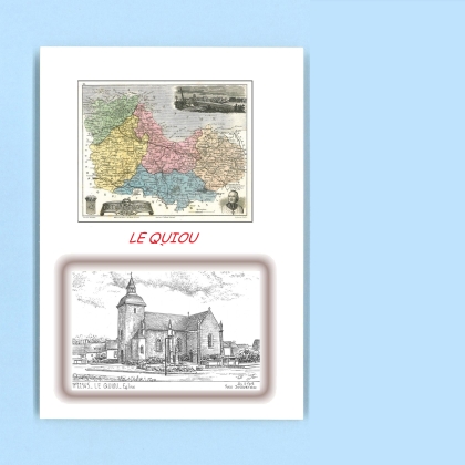 Cartes Postales impression Noir avec dpartement sur la ville de LE QUIOU Titre : eglise