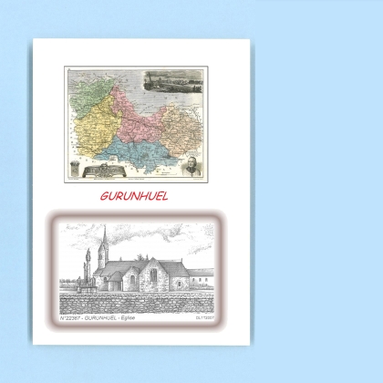 Cartes Postales impression Noir avec dpartement sur la ville de GURUNHUEL Titre : eglise