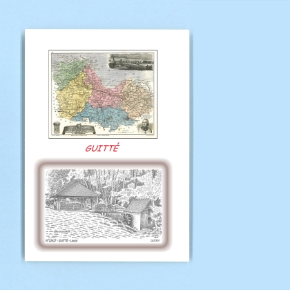 Cartes Postales impression Noir avec dpartement sur la ville de GUITTE Titre : lavoir