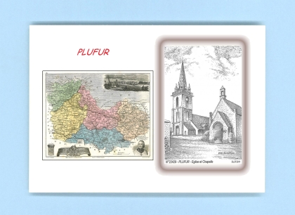 Cartes Postales impression Noir avec dpartement sur la ville de PLUFUR Titre : eglise et chapelle