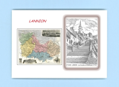 Cartes Postales impression Noir avec dpartement sur la ville de LANNION Titre : les escaliers de brelevenez
