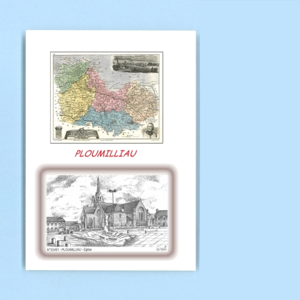 Cartes Postales impression Noir avec dpartement sur la ville de PLOUMILLIAU Titre : eglise
