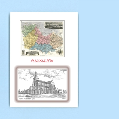 Cartes Postales impression Noir avec dpartement sur la ville de PLUSSULIEN Titre : eglise