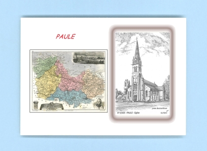 Cartes Postales impression Noir avec dpartement sur la ville de PAULE Titre : eglise