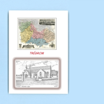 Cartes Postales impression Noir avec dpartement sur la ville de TREGROM Titre : eglise