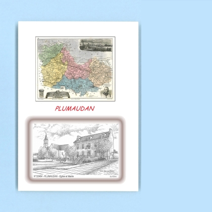 Cartes Postales impression Noir avec dpartement sur la ville de PLUMAUDAN Titre : eglise et mairie