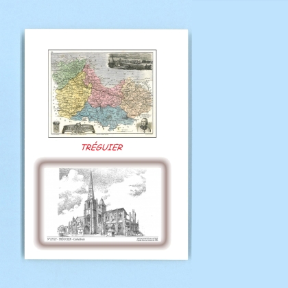 Cartes Postales impression Noir avec dpartement sur la ville de TREGUIER Titre : cathedrale