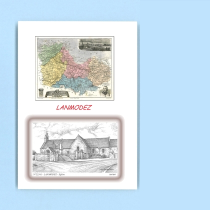 Cartes Postales impression Noir avec dpartement sur la ville de LANMODEZ Titre : eglise