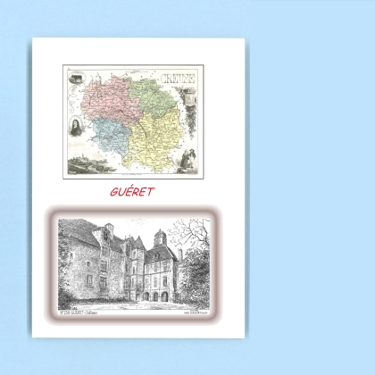 Cartes Postales impression Noir avec dpartement sur la ville de GUERET Titre : chateau