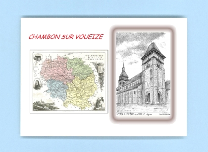 Cartes Postales impression Noir avec dpartement sur la ville de CHAMBON SUR VOUEIZE Titre : eglise