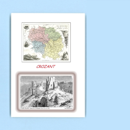 Cartes Postales impression Noir avec dpartement sur la ville de CROZANT Titre : ruines de la forteresse