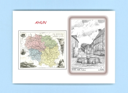 Cartes Postales impression Noir avec dpartement sur la ville de AHUN Titre : fontaine